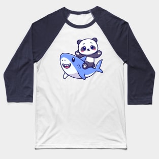 Cute Panda With Cute Shark Cartoon Baseball T-Shirt